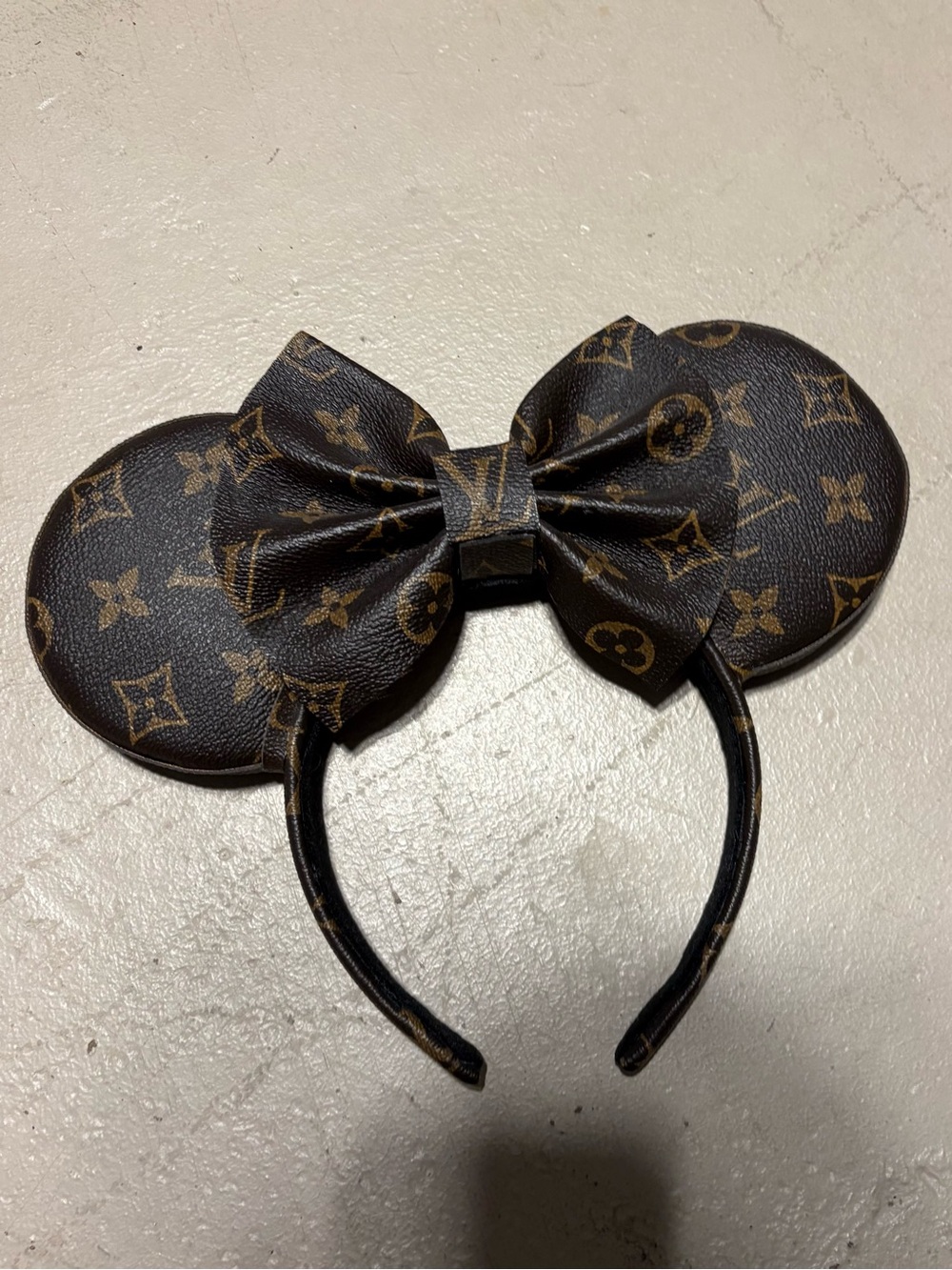 Louis V Designer-Style Brown Monogram Minnie Ears Headband